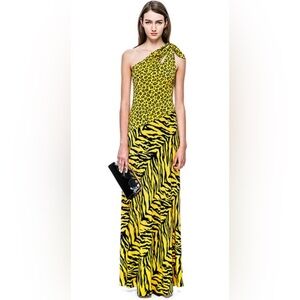 Moschino silk Yellow Animal-Print One-Shoulder Maxi Dress 10